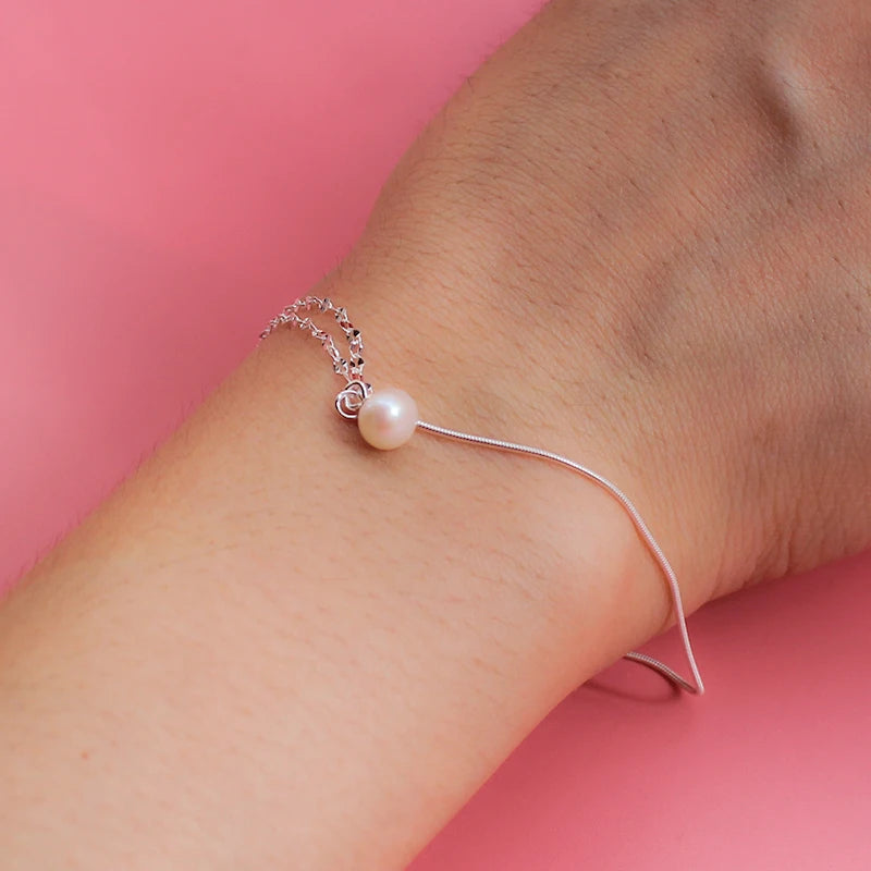 TrustDavis 925 Sterling Silver Pearl Double Layer Anklets Bracelet Bangle For Women Fashion Silver 925 Jewelry DA408