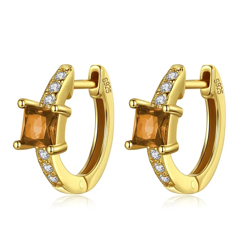 TrustDavis Real 925 Sterling Silver Bohemian Fashion Square Colour CZ Charm Hoop Earring For Women Wedding Fine Jewelry DA2721