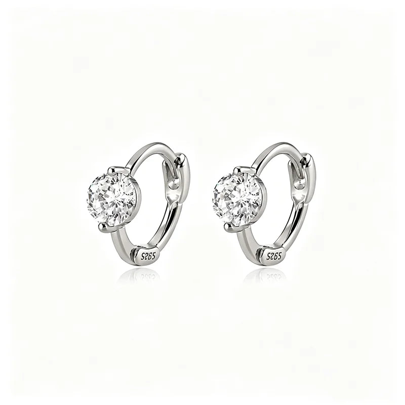Real 925 Sterling Silver Fashion and Simple Round Zircon Earrings DS4949