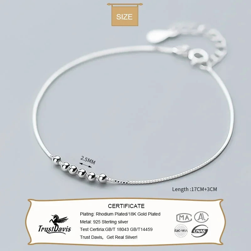 TrustDavis Minimalist Geometric 925 Sterling Silver Fashion Mini Bead Bracelet For Charm Women Party Fine Jewelry Gift DS1091