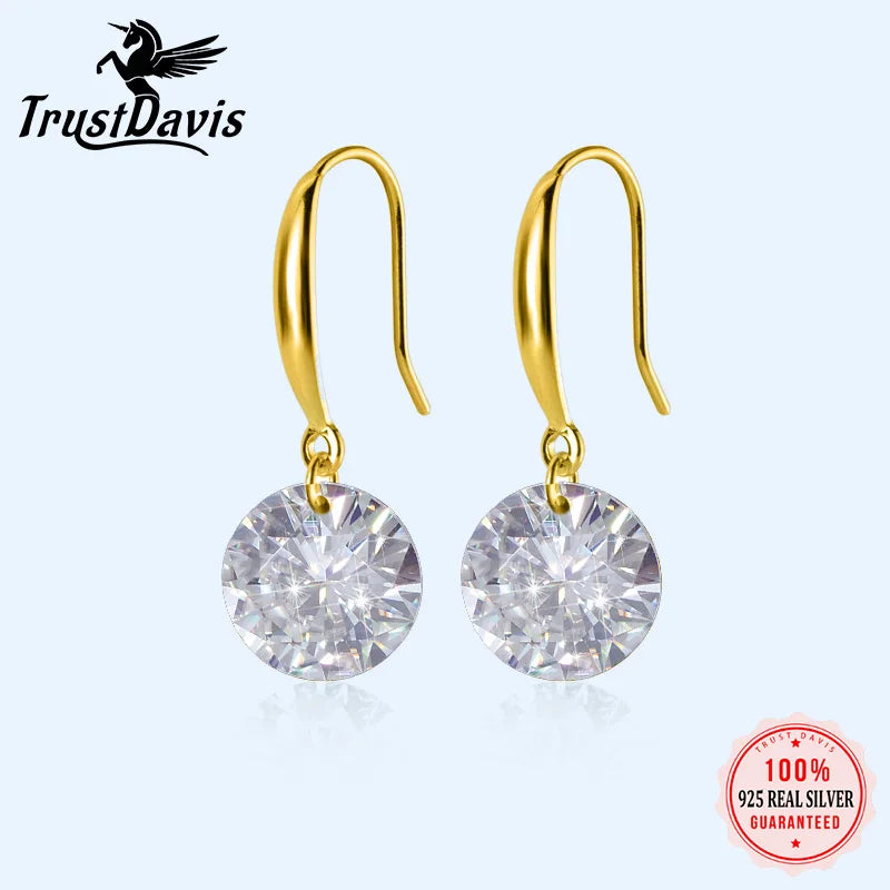 Trustdavis Genuine 925 Sterling Silver Lovely Dazzling CZ Dangle Earrings For Women Fashion Silver 925 Jewelry Wedding Gift DT59