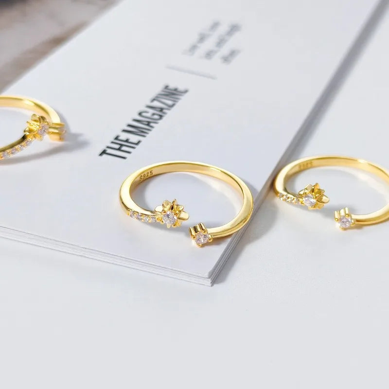 Fashion Simple Eight-pointed Star Zircon Open Ring for Women DS4975