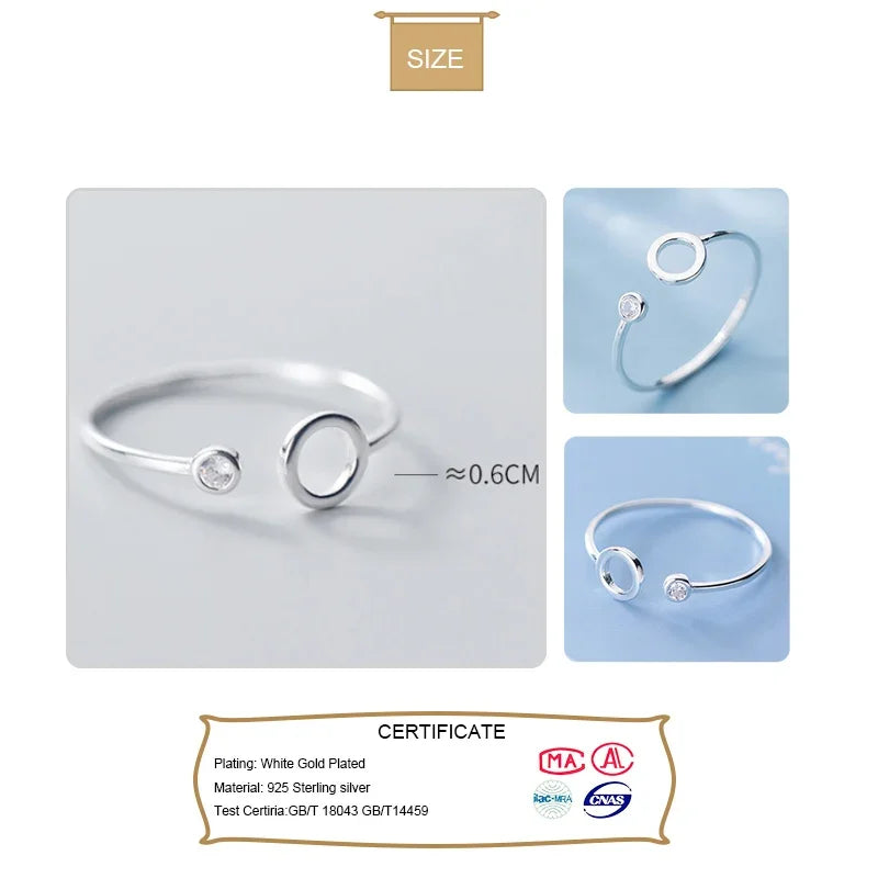 TrustDavis Genuine 925 Sterling Silver Fashion Round Triangle Shiny CZ Opening Ring For Women Wedding Party S925 Jewelry DA1172