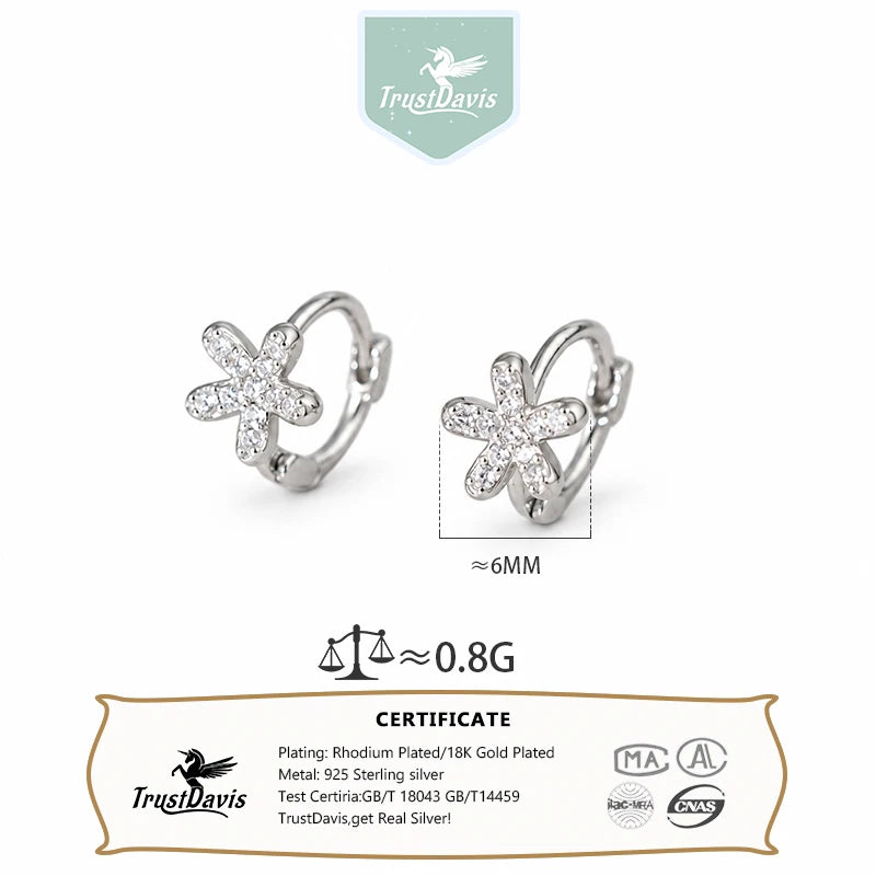 Flower Hoop Earrings Dainty Pave CZ Small Floral Earrings DS5002