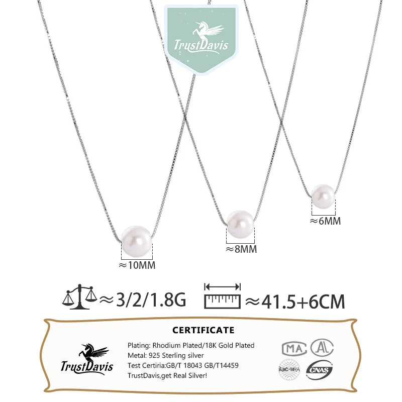TrustDavis 925 Solid Sterling Silver Elegant Synthetic Pearl Pendant Necklace Women Girls Birthday Gift Fine S925 Jewelry DS4439