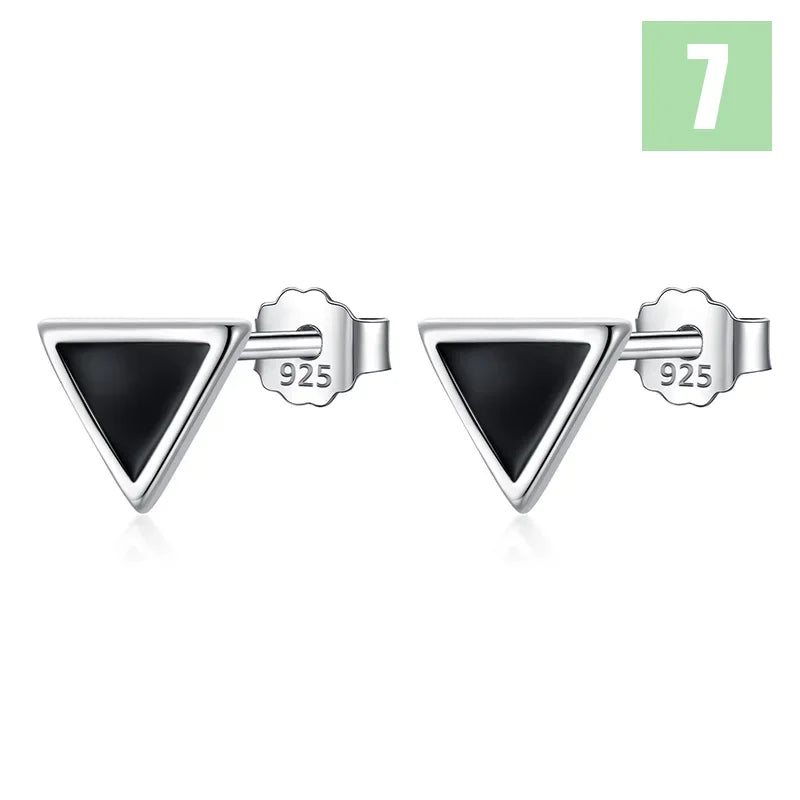 TrustDavis Real 925 Sterling Silver Black Star Square Heart Triangle Round Stud Earrings For Daughter Girls Birthday Gift DT14