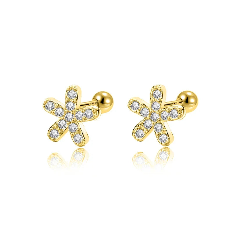 Flower Shiny CZ Bead Screw Stud Earrings For Women Wedding Fine Jewelry DA2491