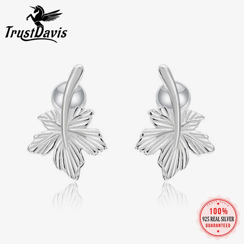 Trustdavis Real 925 Sterling Silver Fashion Stud Earrings Plant Fine for Women Wedding Birthday Present Jewelry  DS4016