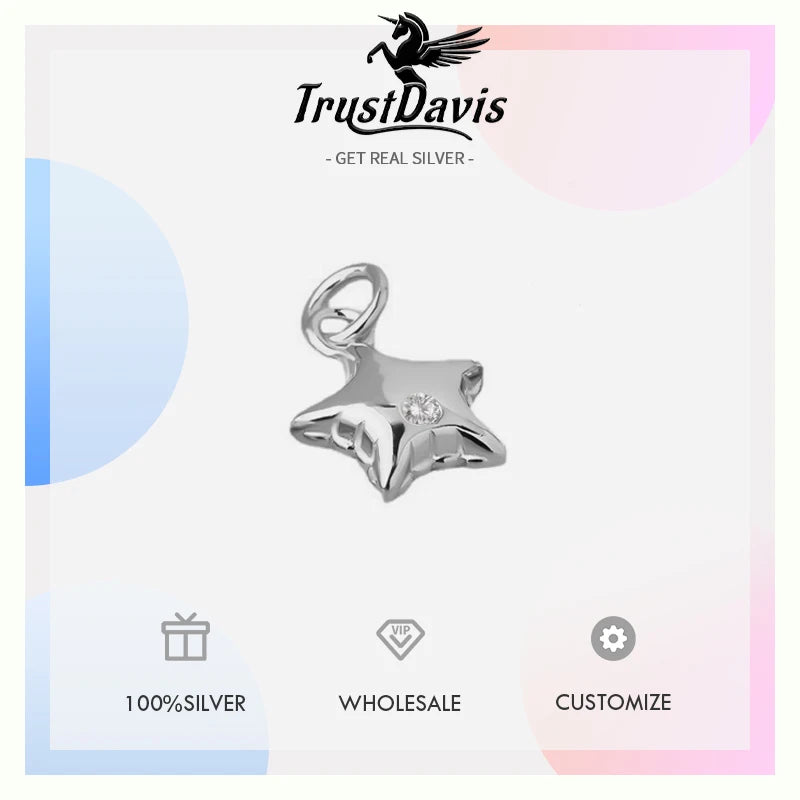 TrustDavis Real 925 Sterling Silver Fashion Sweet Star CZ Pendant DIY Necklace Bracelet Accessories Fine Women Jewelry HY972