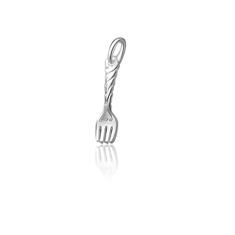 TrustDavis Real 925 Sterling Silver Personality Small Fork Charm Pendant Handmade DIY Accessories Fine Jewelry Wholesale DZ1708