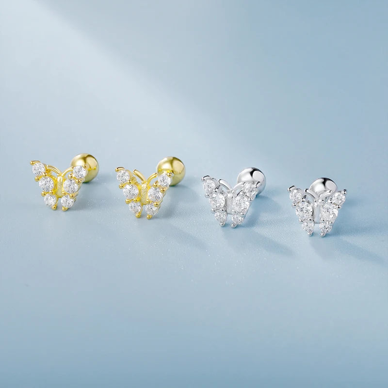TrustDavis 2024 Real 925 Sterling Silver Sweet Butterfly Zircon Screw Stud Earrings For Daughter Girls Fine Jewelry Gift DS4595
