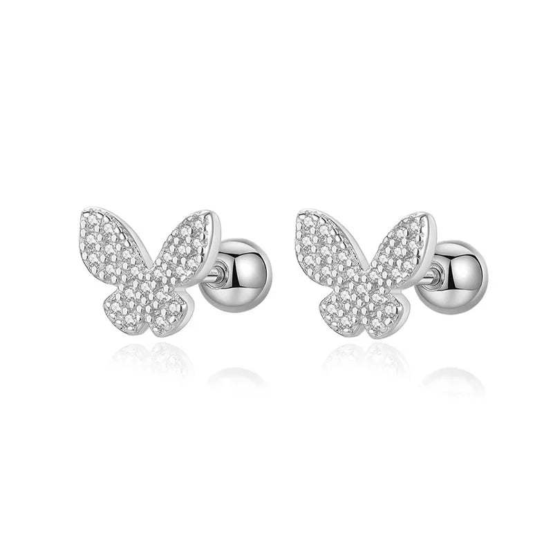TrustDavis Real 925 Sterling Silver Earring Love Animal Bear Heart CZ Screw Stud Earrings for Daughter Girls Jewelry Gift DA3172