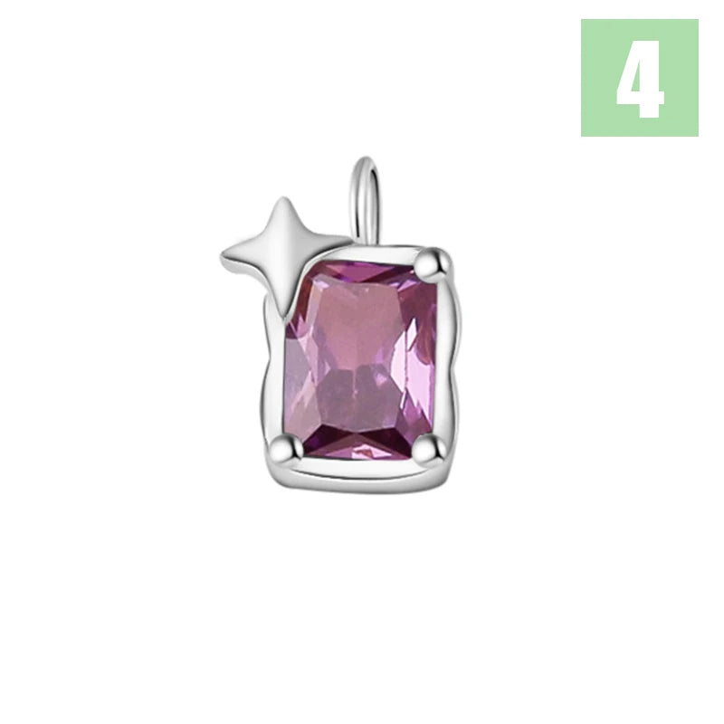 TrustDavis Real 925 Sterling Silver Star Square Zircon Charm Pendant for Women Kids Handmade DIY Accessories Jewelry DZ1016