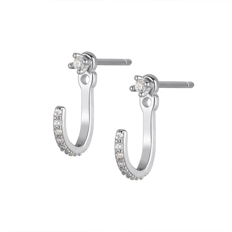 TrustDavis Real 925 Sterling Silver Fashion Sweet J-shaped Zircon Earrings for Women Girls Christmas Jewelry Gift DS4709