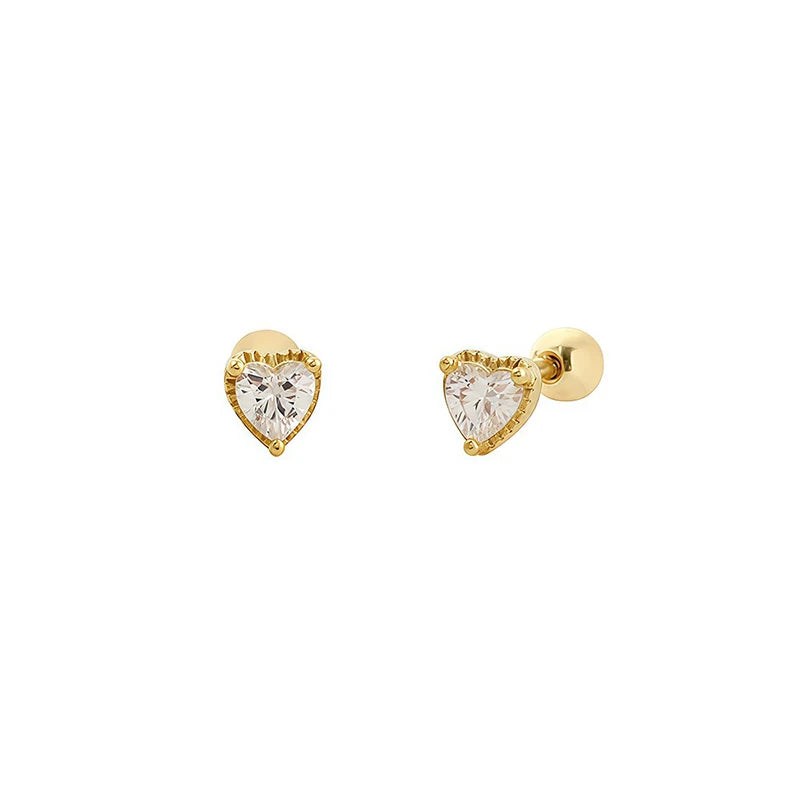 Heart-shaped Zircon Screw Earrings for Women Daily Wear Jewelry Gift DS4989