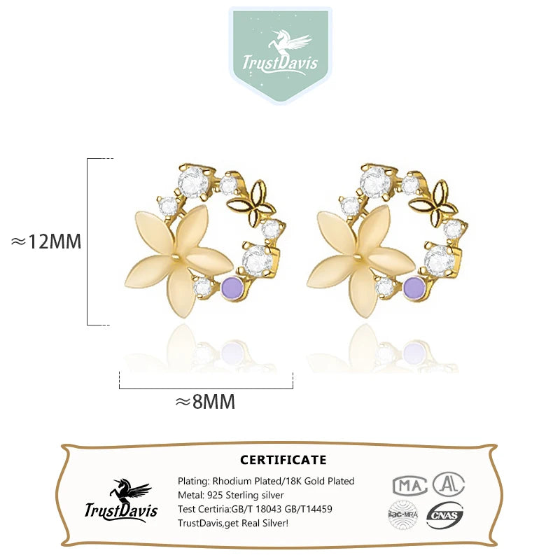 TrustDavis 2024 Real 925 Sterling Silver Trendy Butterfly Wreath Stud Earrings for Mom Daughter Children Birthday Jewelry DS4614
