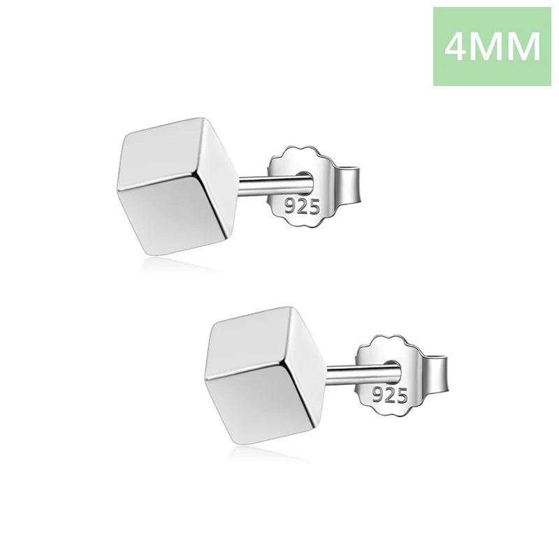 Trustadavis Real 925 Sterling Silver Fashion Sweet Geometric 2/3/4mm Squares Stud Earrings For Women Wedding Fine Jewelry DA275