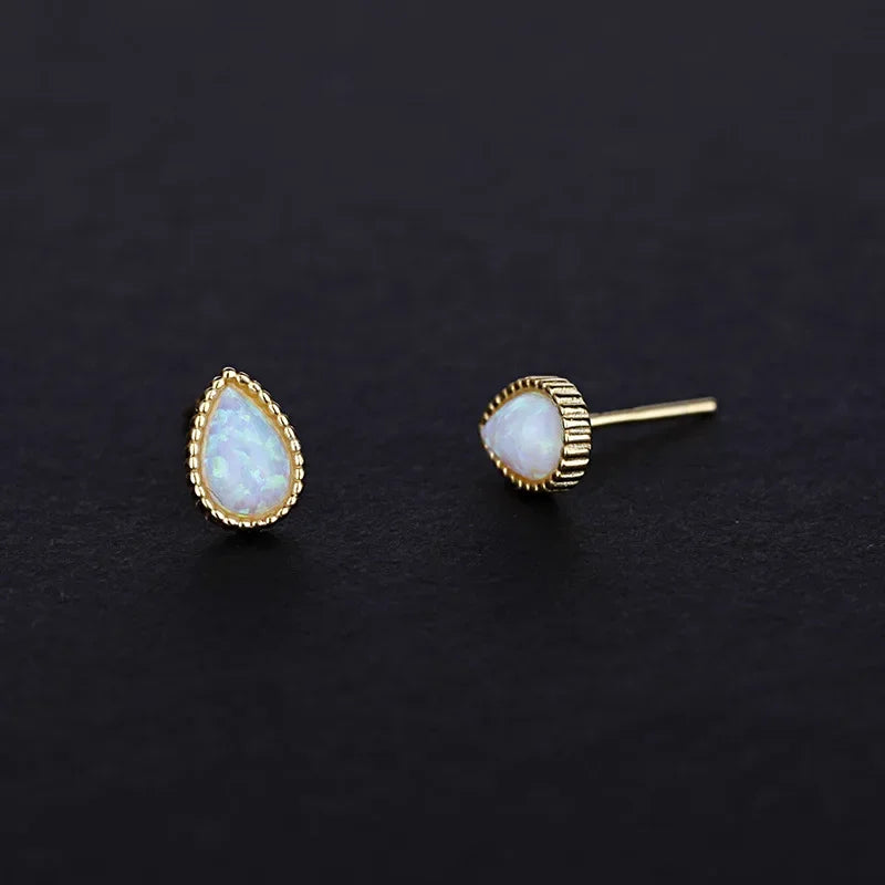 TrustDavis Genuine 925 Sterling Silver Fashion Sweet Gold Water Drop Opal Stud Earring For Women Wedding Fine 925 Jewelry DA2137