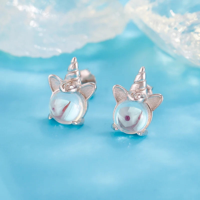 Trustdavis Girls Real 925 Sterling Silver Moonstone Unicorn Stud Earrings Mum Daughter Birthday Party Gift Jewelry  DS4356