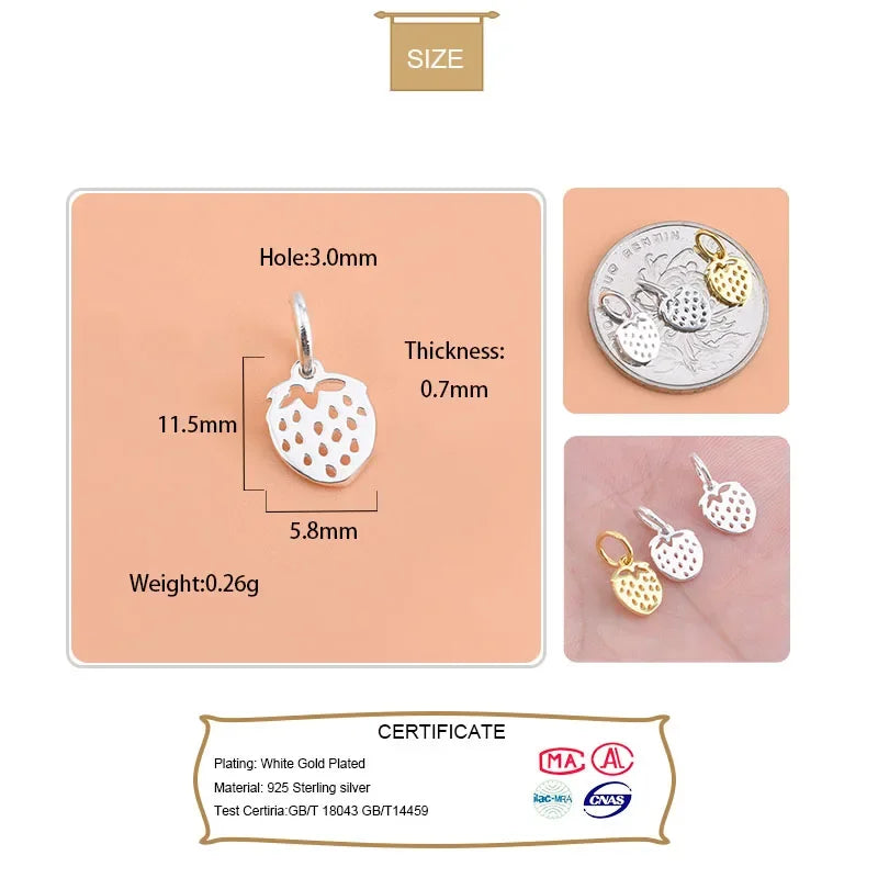 TrustDavis Real 925 Sterling Silver Personality Fashion Sweet Strawberry Charm Pendant Handmade DIY Accessories Jewelry HY078