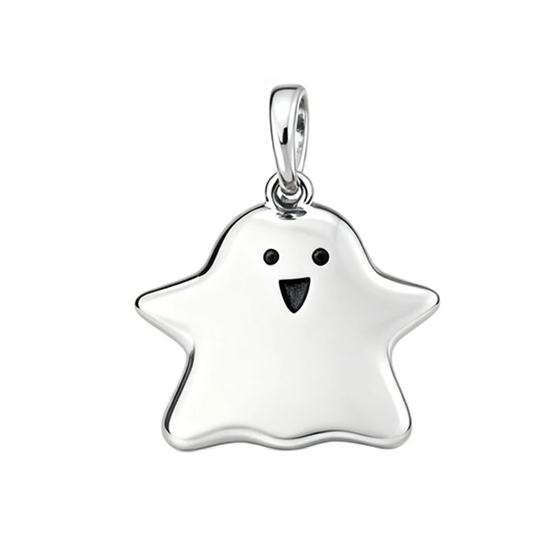 TrustDavis Real 925 Sterling Silver Personality Cute Ghost Halloween Charm Pendant Handmade DIY Accessories Jewelry DZ1810