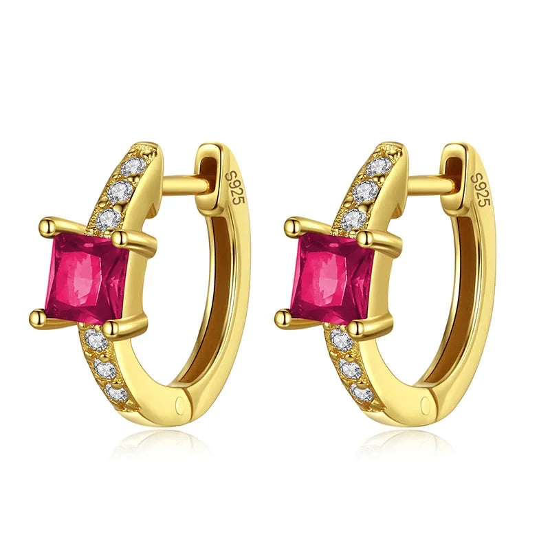 TrustDavis Real 925 Sterling Silver Bohemian Fashion Square Colour CZ Charm Hoop Earring For Women Wedding Fine Jewelry DA2721