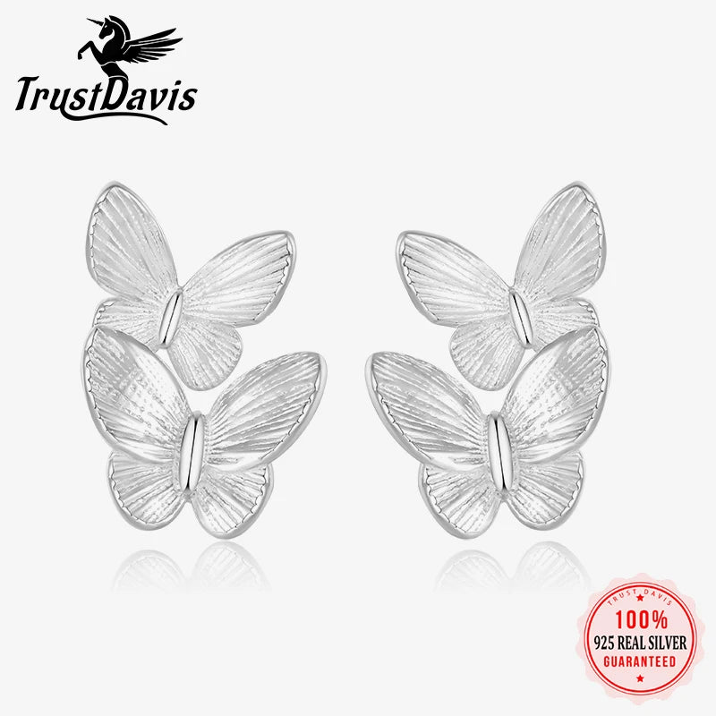 Trusta Genuine Fashion 925 Sterling Silver Fashion Butterfly Stud Earrings Party for Women Girl Wedding Jewelry Gift DS4017