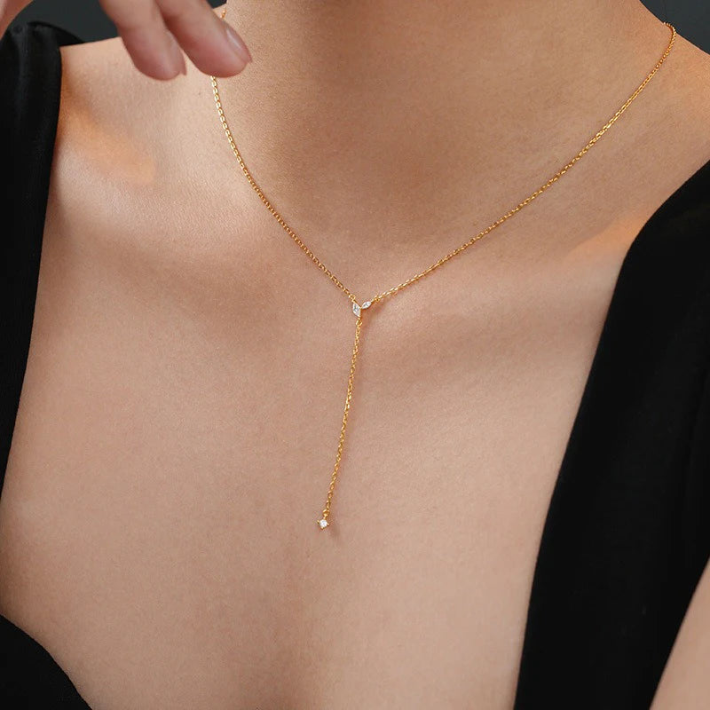 Y‑Shape Tassel Zircon Necklace for Women Daily Wear Jewelry Gift DS4986