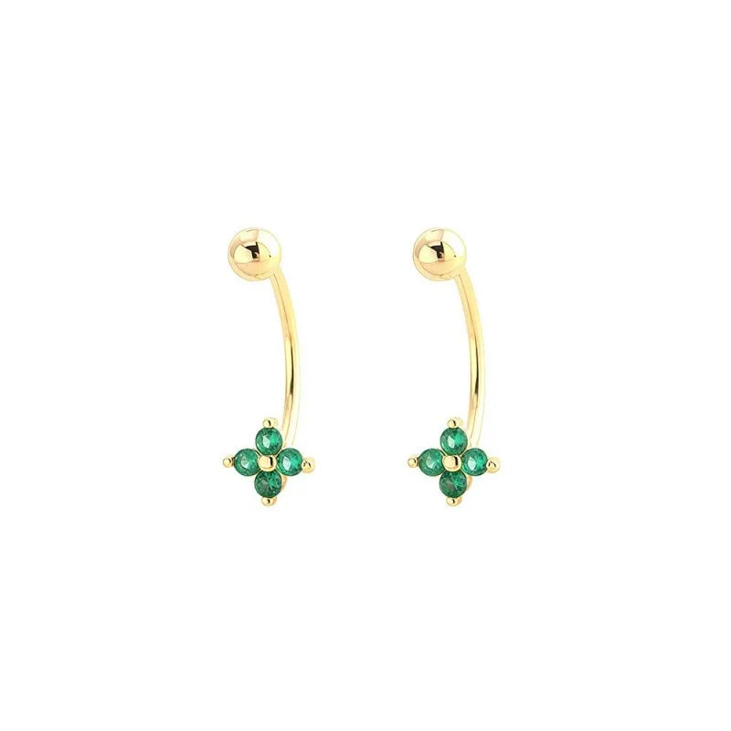 Four Leaf Clover Earring Multicolor Cubic Zircon Screw Earrings DS5006