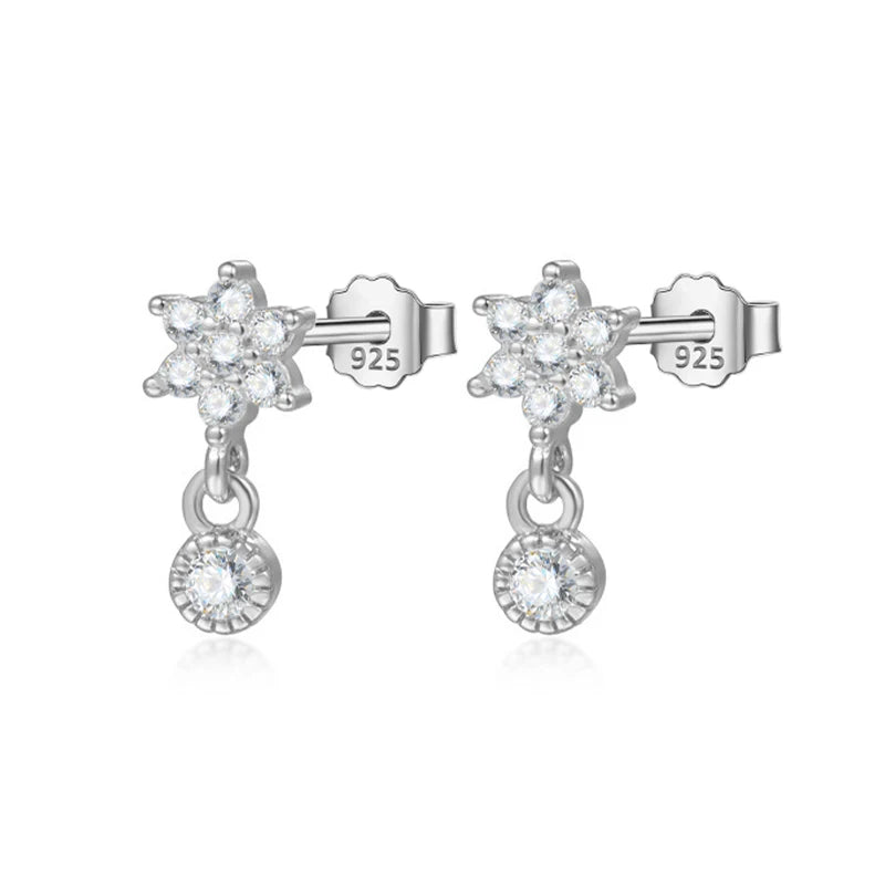 TrustDavis Real 925 Sterling Silver Fashion Flower Zircon Stud Earrings For Daughter Teen Girls Birthday Gift Jewelry DS4601