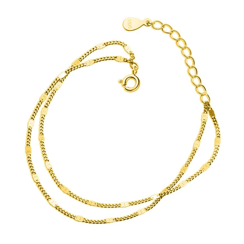 Trustdavis Genuine 925 Sterling Silver Fashion Sweet Double Chain Layer Bracelet For Women Wedding Fine S925 Jewelry Gift DA199