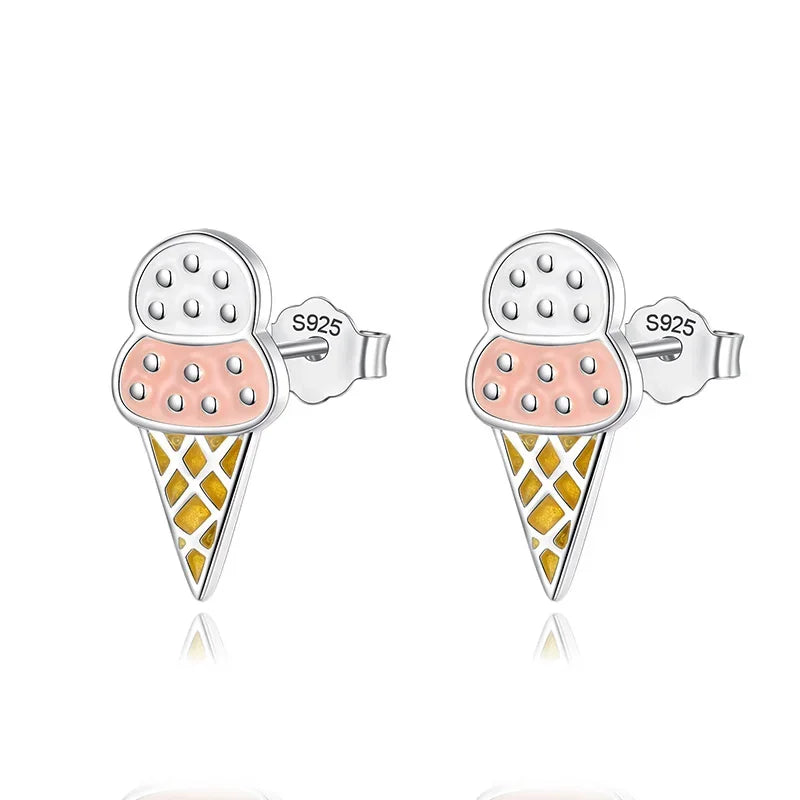 TrustDavis 100% 925 Sterling Silver Women Fashion Ice Cream Style Stud Earrings Gift For Daughter Girls Teens Wholesale DS1533