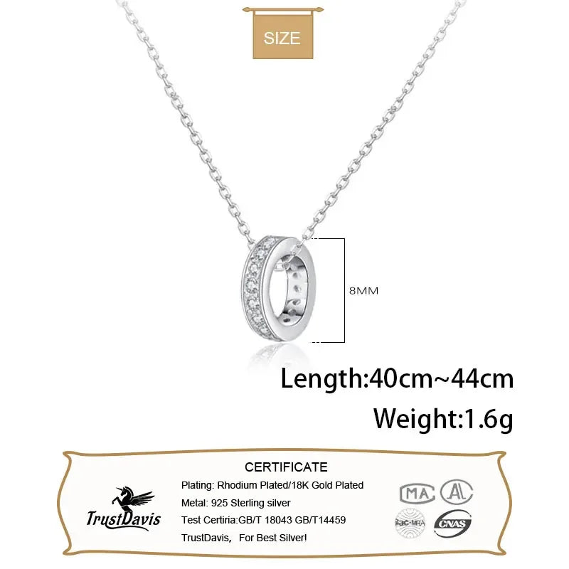 TrustDavis Real 925 Sterling Silver Fashion Geometric Circle Zircon Necklace For Women Wedding Statement Fine Jewelry Gift LB178