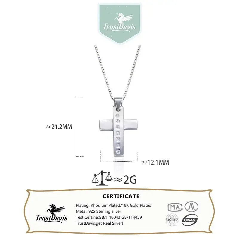 TrustDavis Real 925 Sterling Silver Plane cross Pendant Handmade DIY Necklace Accessories Fine Jewelry Birthday Gift  DZ1671