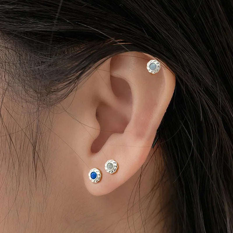 TrustDavis Girls 100% 999 Sterling Silver Trendy Opal Stud Earrings Gift for Women Young Daughter Birthday Party DS4569