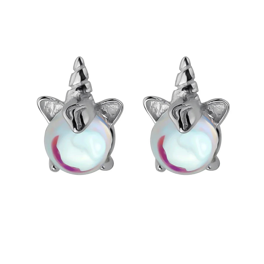 Trustdavis 100% 925 Solid Real Sterling Silver Asymmetric Rainbow Unicorn Stud Earring For Women Girl Fine Jewelry Brincos ZH131