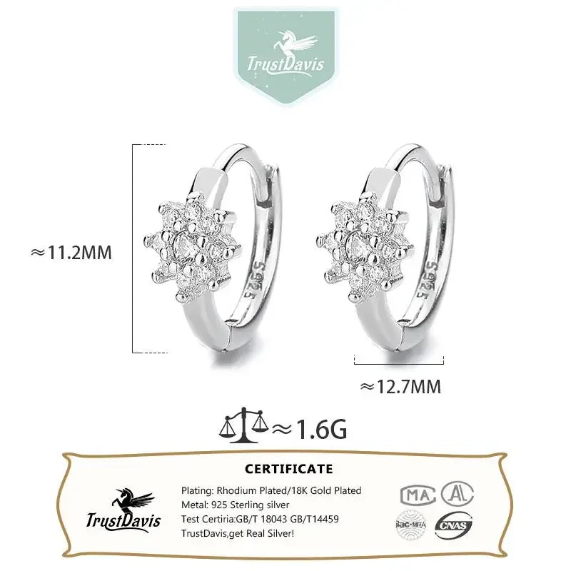 TrustDavis Girls Real 925 Sterling Silver fashion diamond Sparkling Earrings for Women Party Birthday Fine Jewelry DS4011