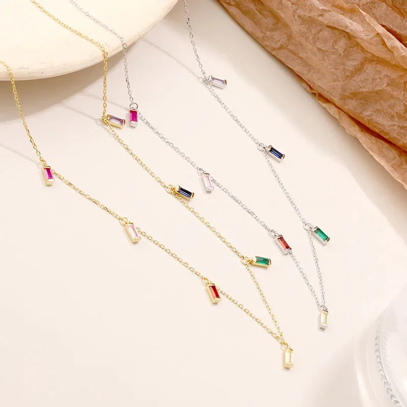 TrustDavis Real 925 Sterling Silver Sweet INS Tassel Colour CZ Stone Necklace For Women Wedding Party Fine S925 Jewelry DA1730
