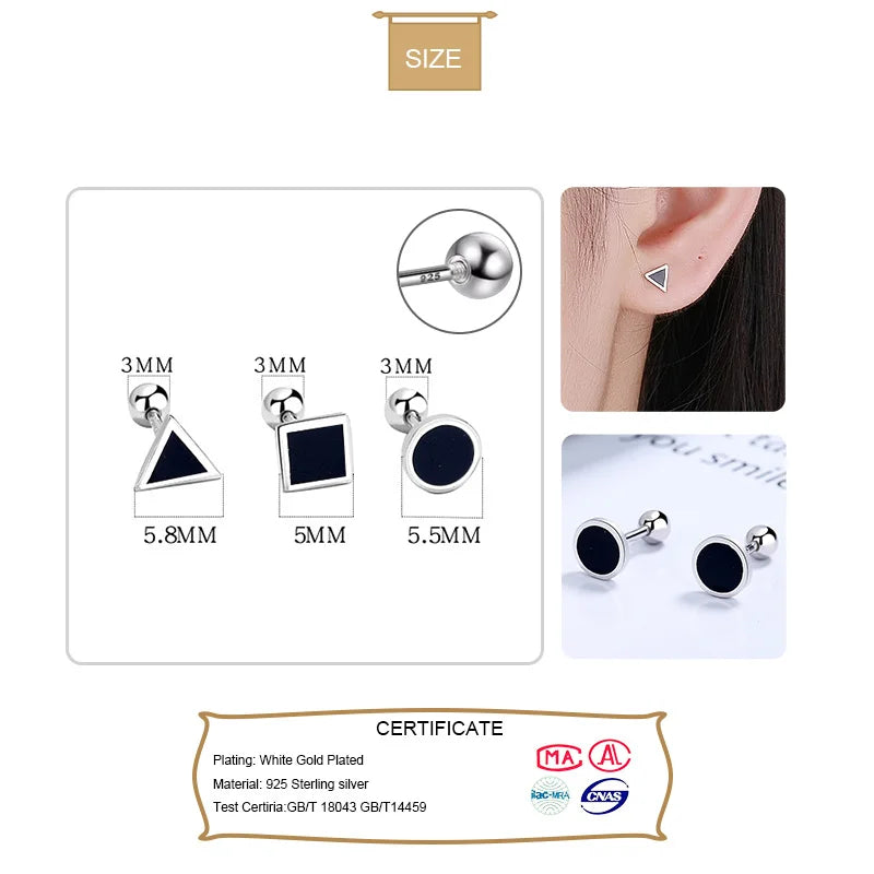 Black Glaze Round Square Triangle Screw Earring DA2205