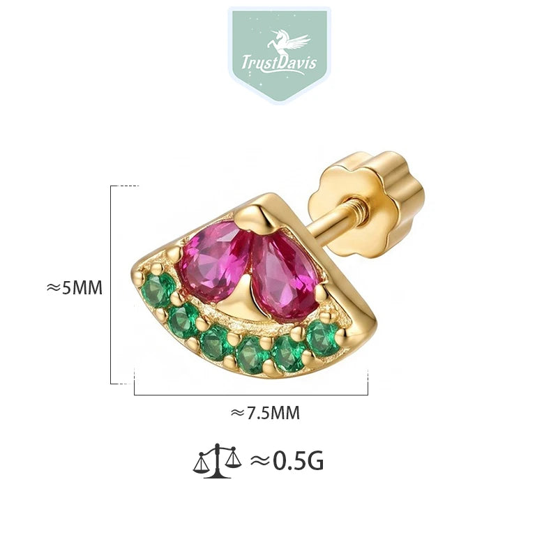 Single Fruit Zircon Screw Earrings for Women Daily Wear Jewelry Gift DS4977