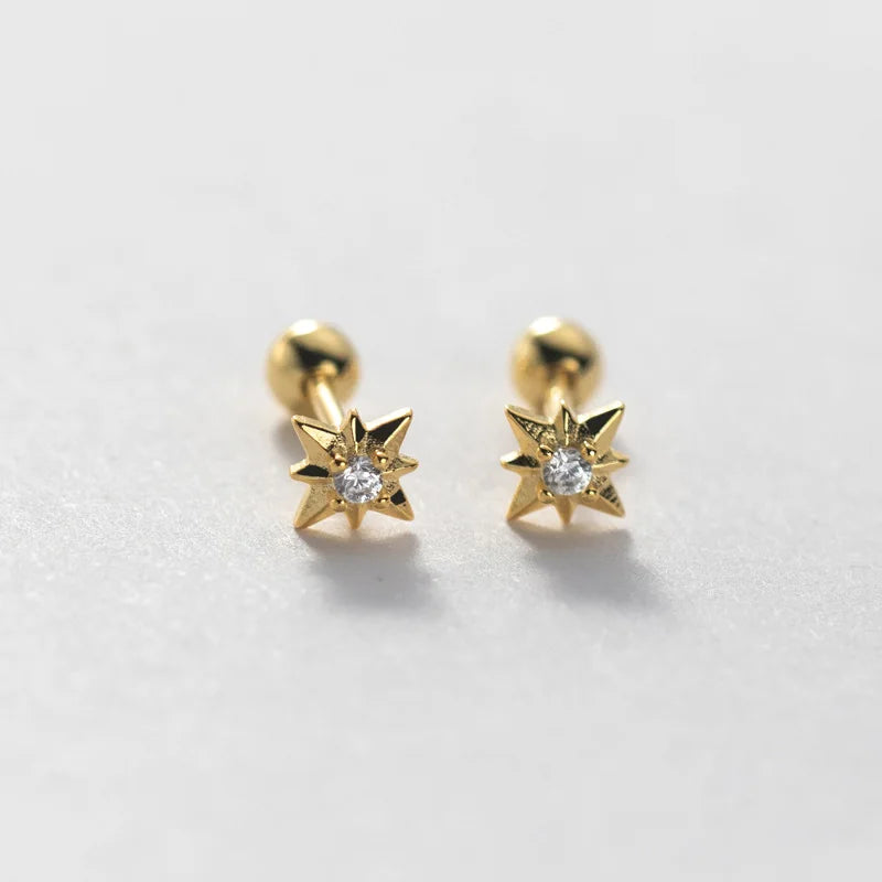 TrustDavis Real 925 Sterling Silver Tiny Star Screw Stud Earrings for Women Wedding Party Fine Dazzling CZ S925 Jewelry DS3674