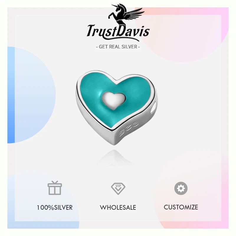 TrustDavis Real 925 Sterling Silver Sweet Romantic Heart Pendant Handmade DIY Necklace Accessories Fine Jewelry DZ1094