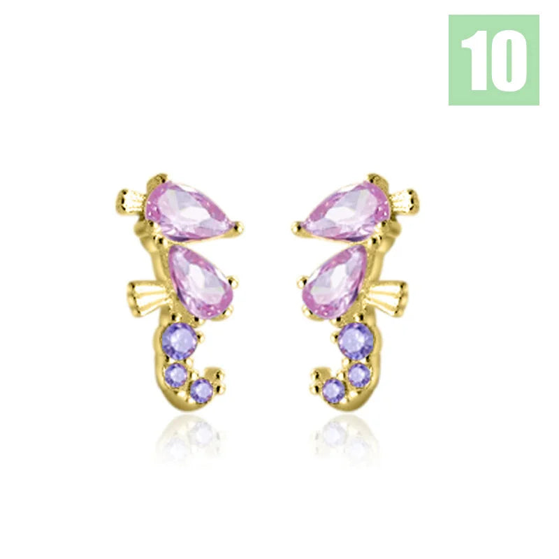 Trustdavis Real Minimalist 925 Sterling Silver Cute Animal Stud Earrings Whale Shrimp Crab Seahorse Teen Gift Jewelry   DS3799