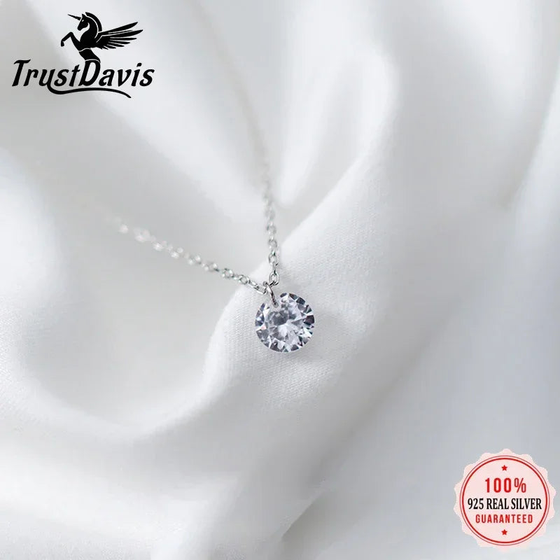 Trustdavis 100% 925 Sterling Silver Dazzling Cubic Zircon Round Circle CZ Pendant Necklace For Women Silver 925 Jewelry DS842