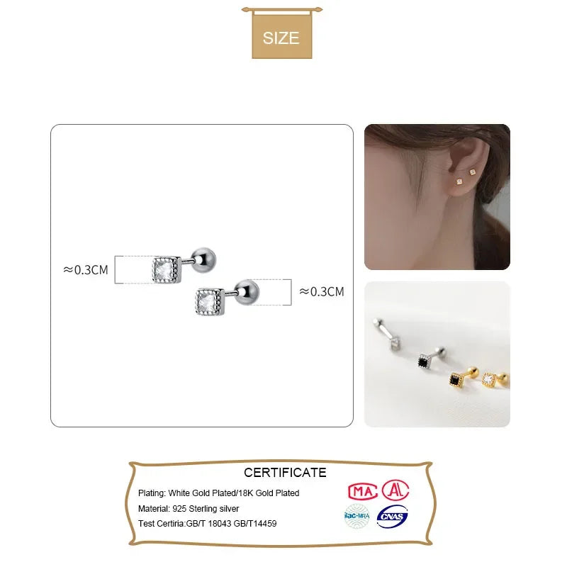 Square Shiny Screw Stud Earrings DB1090