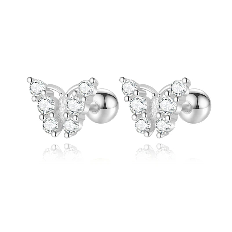 TrustDavis 2024 Real 925 Sterling Silver Sweet Butterfly Zircon Screw Stud Earrings For Daughter Girls Fine Jewelry Gift DS4595