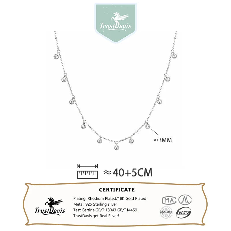 Real 925 Sterling Silver Zircon Tassel Clavicle Necklace DS4954