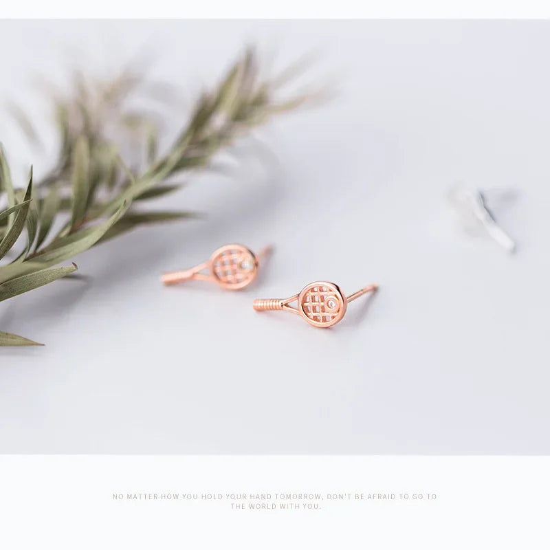 TrustDavis 925 Sterling Silver Women's Fashion Small Tennis Racket Stud Earrings Gift For Girls Teens  Earring Jewelry DS1283