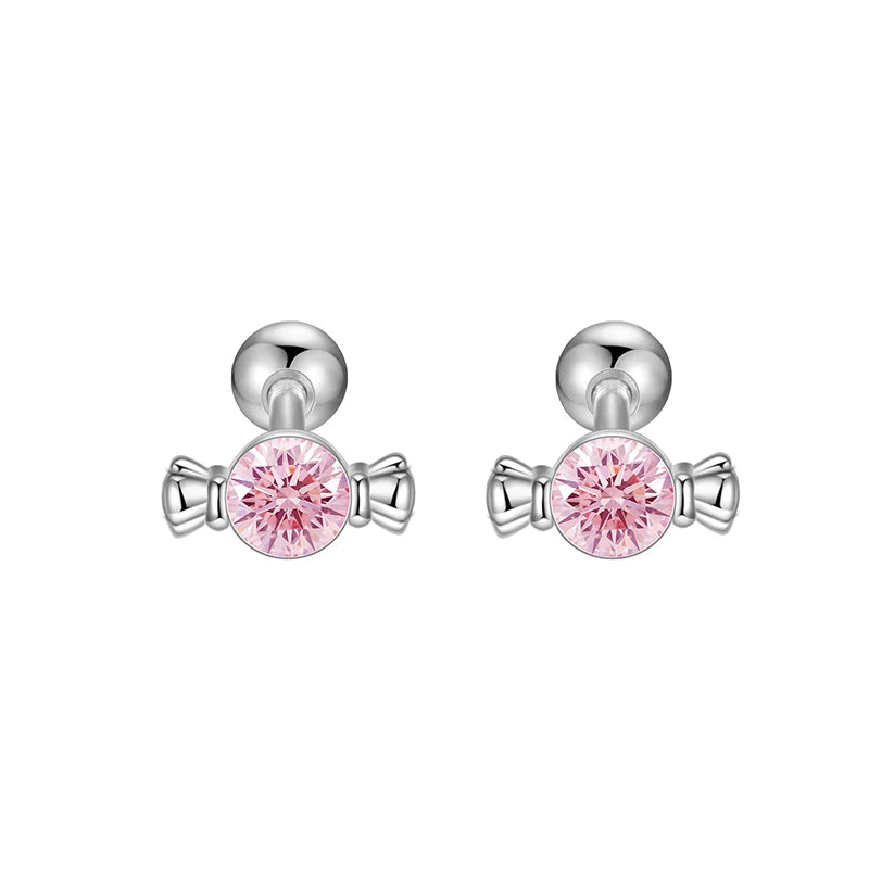 TrustDavis Real 925 Sterling Silver Fashion Sweet Cute Zirconia Candy Screw Earrings for Women Girls Jewelry Gift DS4712