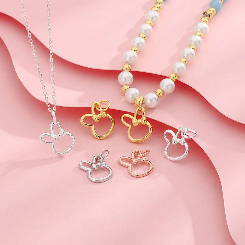 TrustDavis 925 Sterling Silver Classic Fashion Cute Rabbit Bow Pendant DIY Necklace Bracelet Accessories Fine Jewelry DZ1836